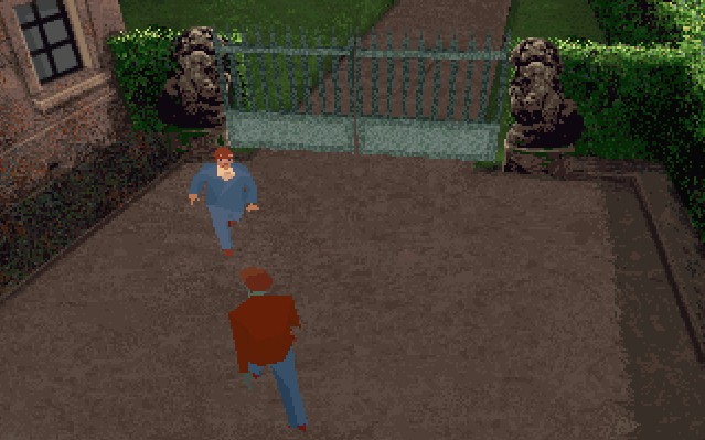 Player exploring the mansion grounds