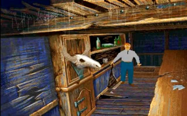 Carnby exploring an underground cavern system beneath the town