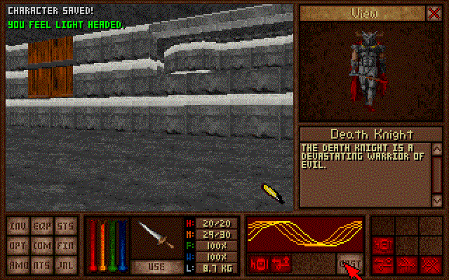 Exploring a dark stone dungeon in Amulets & Armor