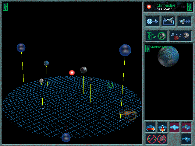 Planet surface interface in Ascendancy with colored building tiles