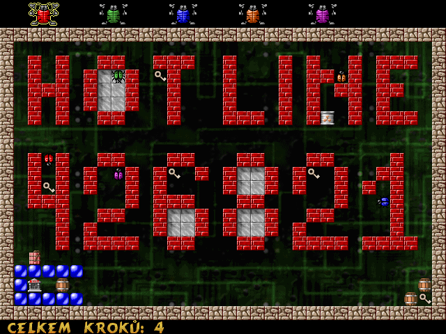 Berusky gameplay board with bugs and obstacles