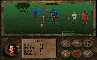 Party exploring the open terrain in Betrayal at Krondor