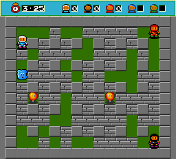 Bomberman dropping a bomb near soft blocks in a maze