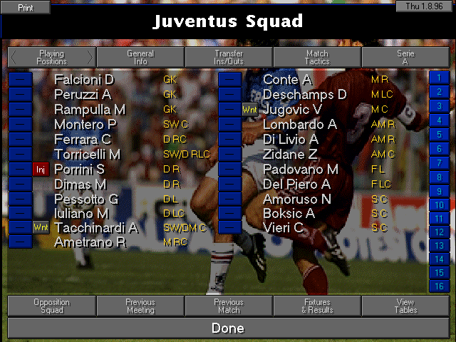 Tactical layout and player screen in Championship Manager 2
