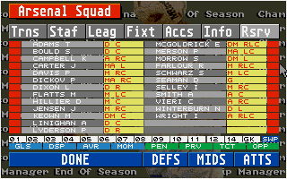 Tactics and squad selection screen in Championship Manager