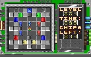 Chip navigating a grid of hazards and microchips