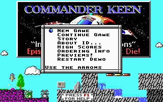 Commander Keen facing alien enemies in a base