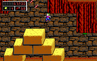 Commander Keen exploring a level with key gems and platforms