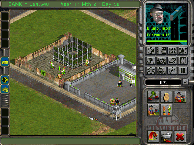 Isometric view of suburban houses and construction sites in Constructor