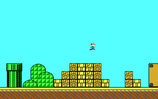 Dangerous Dave standing beneath question mark blocks in the Mario layout