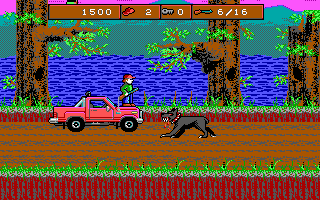 Dangerous Dave fighting enemies with his shotgun in a side-scrolling level
