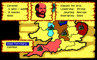 A jousting match underway in Defender of the Crown