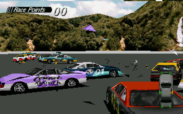 Stock cars crumpling into a pileup during a race