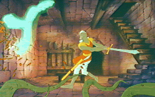 Dirk facing a trap in the castle