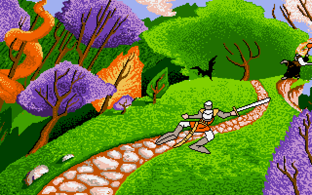 Dirk facing off against enemies inside a magical stage
