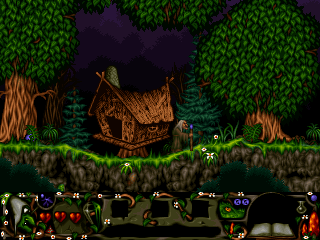 Edna exploring a side-scrolling forest screen
