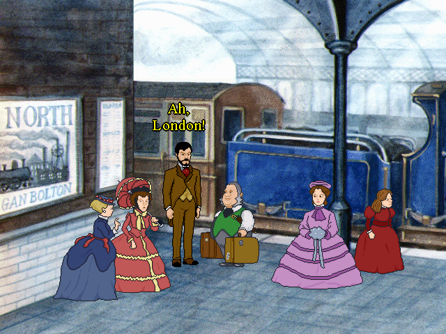 Piers and Mossop talking in a hand-painted Victorian room