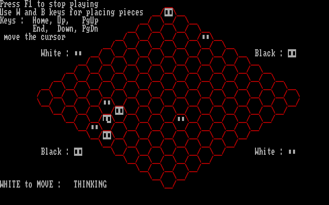 Hex game board grid on MS-DOS display