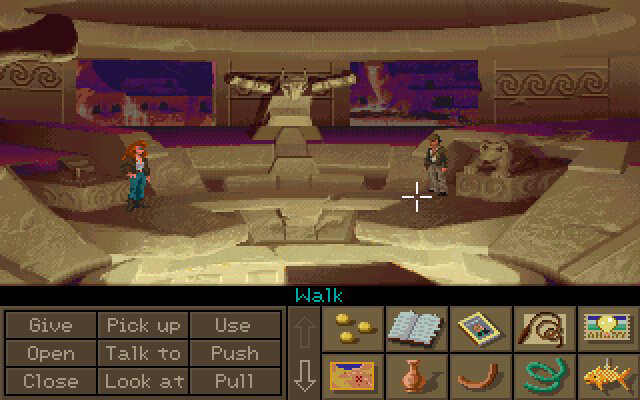 Indiana Jones examining an ancient artifact