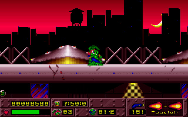 Jazz Jackrabbit in a 3D bonus stage collecting gems
