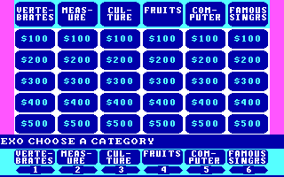 The category board showing dollar amounts in Jeopardy! New Junior Edition