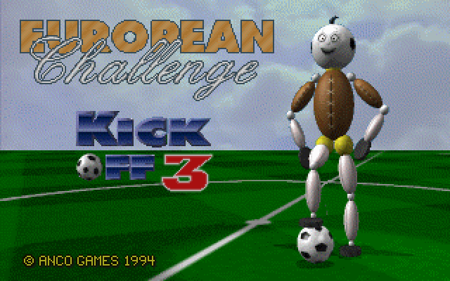 Match gameplay in Kick Off 3 showing player sprites