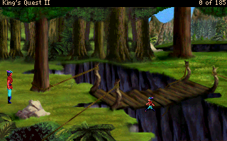 King Graham standing in a fantasy landscape near a stone door
