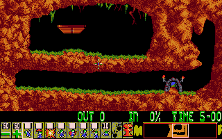 Lemmings building bridges and digging through terrain