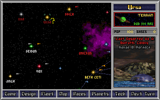 Master of Orion galaxy map and star fleet overview