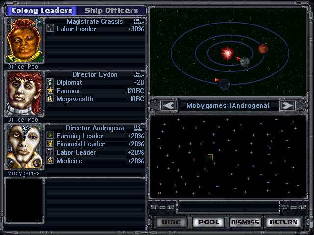 Colony screen showing production and population in Master of Orion II