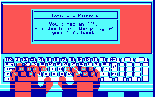 Mavis Beacon typing lesson with virtual chalkboard and hand guides