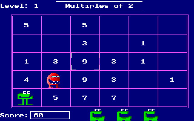 Number Munchers grid gameplay showing numbers and targets
