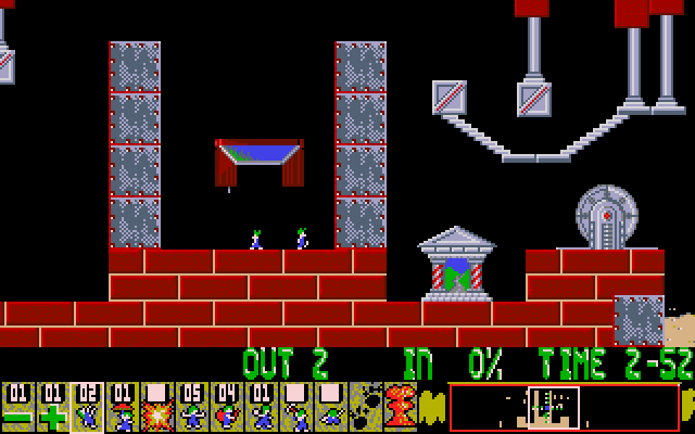 Lemmings navigating a perilous platform layout