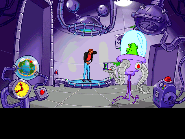 Wilbur interacting with alien equipment during a test