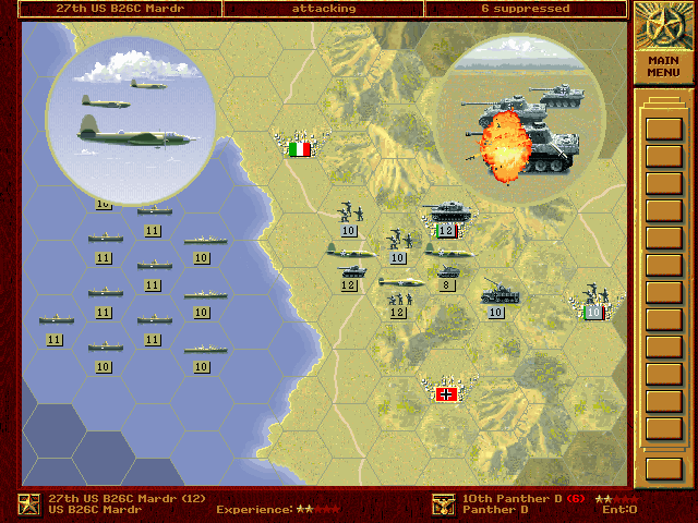 Panzer General map overview showing hex grid and unit units