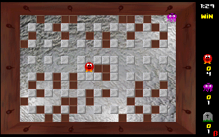 Four player bomb battle in an arena full of destructible blocks