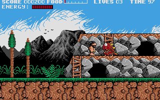 A single-screen boss battle in Prehistorik
