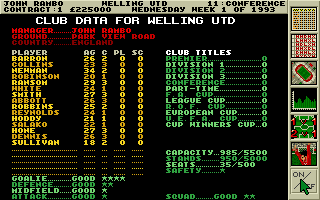 Tactical choices and team setup screen in Premier Manager