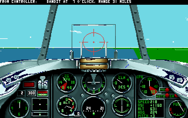 Flight simulator cockpit view in Reach for the Skies