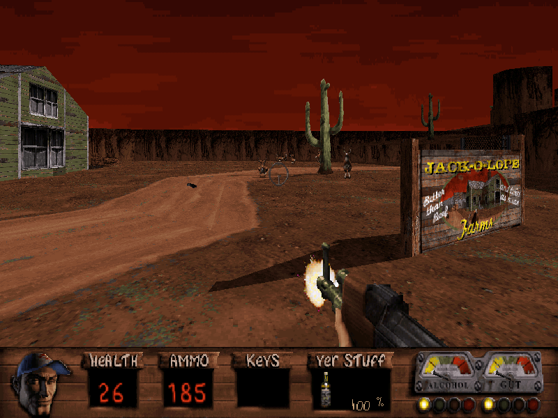 A swamp level featuring water and wooden buildings in Redneck Rampage Rides Again