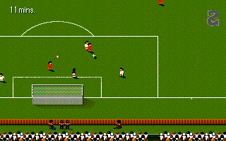 Overview of the pitch during a match in Sensible World of Soccer '96/'97