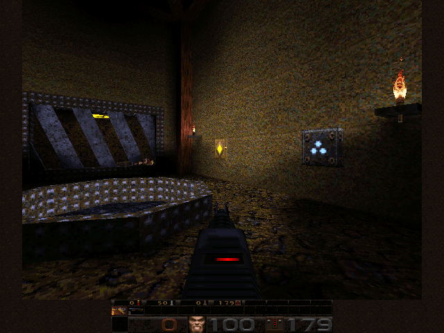 Shrak for Quake gameplay showing industrial level geometry