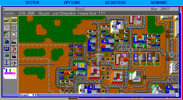 SimCity top-down city grid with residential zones and power lines
