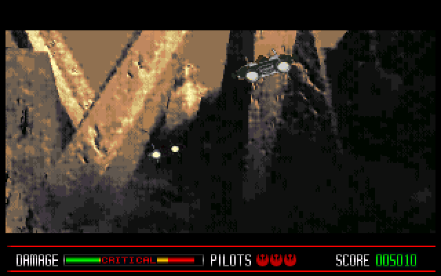 A T-16 Skyhopper banking through Beggar's Canyon in Star Wars: Rebel Assault