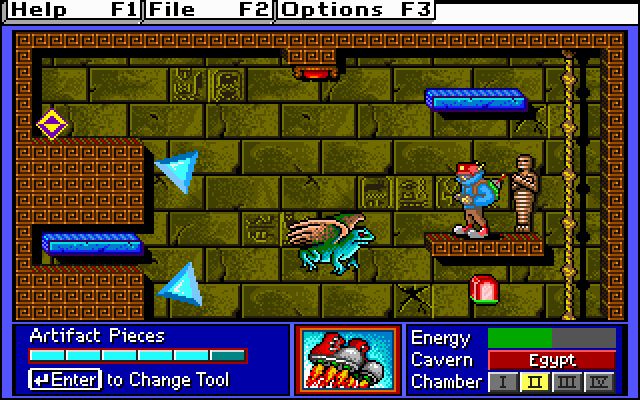 Super Solver navigating underground cavern platforms with helmet headlight