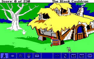 Taran standing outside the farm cottage in the point and click interface