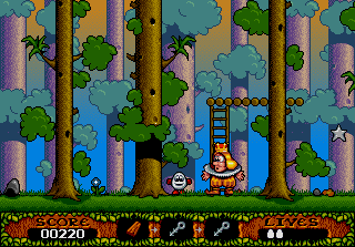 Dizzy standing in the Yolkfolk treehouse village