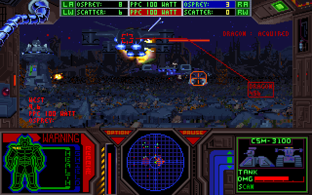 Tactical cockpit HUD showing radar and target tracking in a urban combat zone
