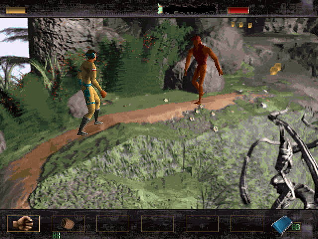 Stanley fighting an enemy in a pre-rendered historical environment