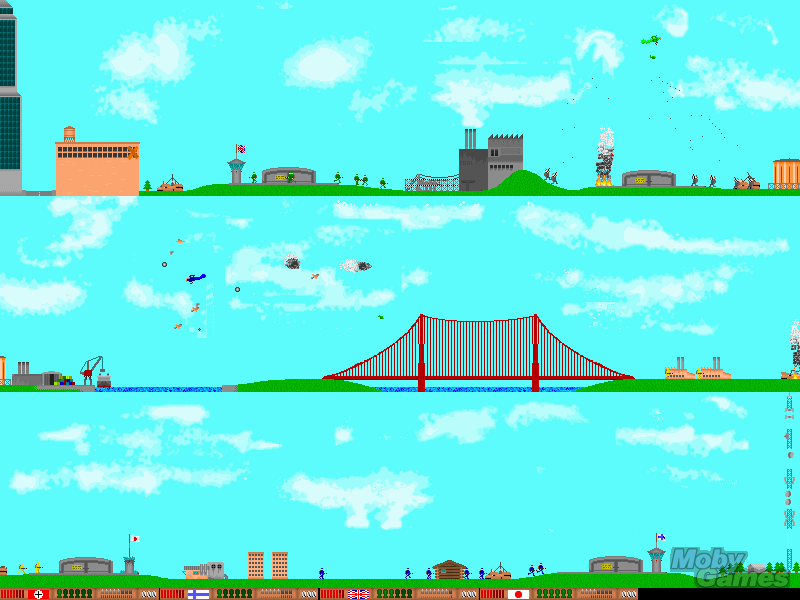Side-scrolling dogfight in Triplane Turmoil over a base